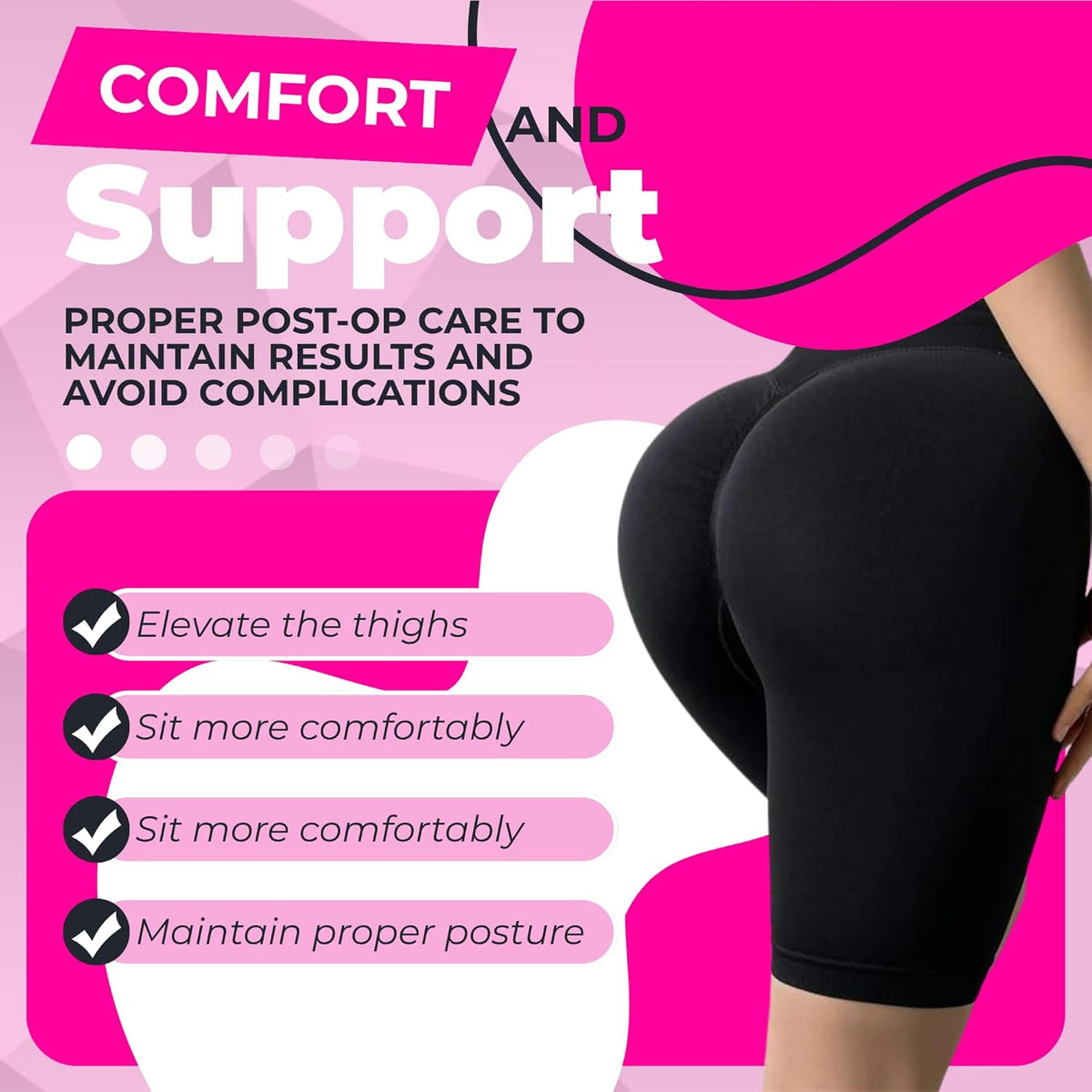 BBL Recovery Kit - Brazilian Butt Lift & Buttock Recovery Pillow for Sitting, Car, Sleeping After Surgery 7 Piece Recovery Bundle with ab Board back board for lumbar support after lipo & Lipo Foam pads Black 