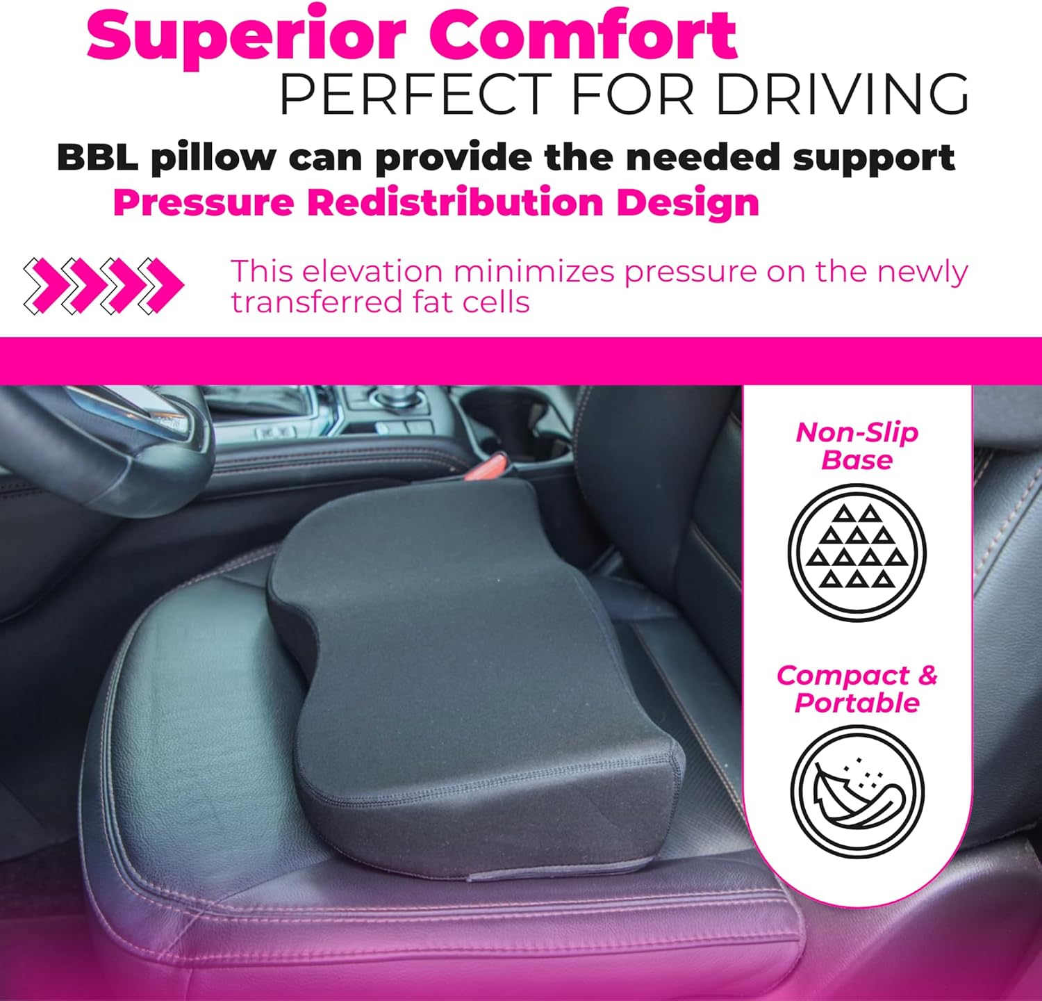 Patented BBL Car Pillow | Best Post-Surgery Driving Recovery Cushion - Bombshell Booty Pillow