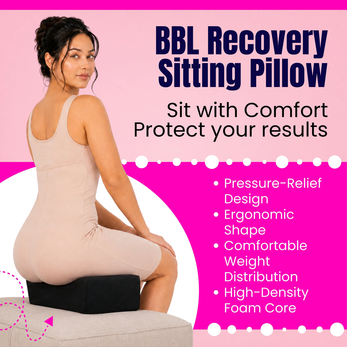 A11 BBL booty pillow seat cushion keeps pressure off buttocks during post-surgery recovery 