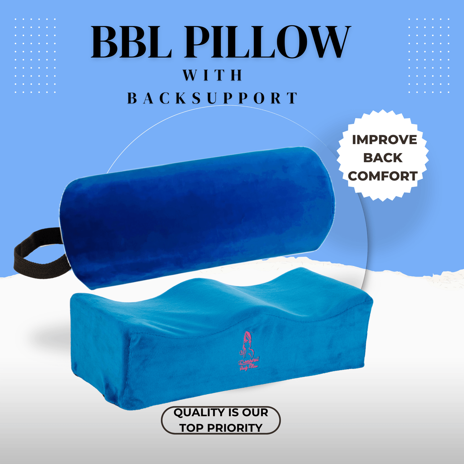 bbl pillow with back support set - blue - Bombshell Booty Pillow