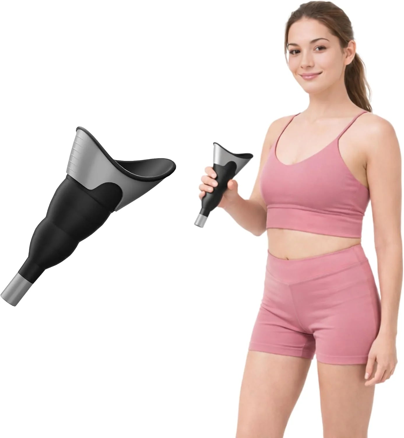 Women's portable pee funnel – hygienic solution with leak-proof lid, wide opening, easy-clean material, and compact folding design Black 