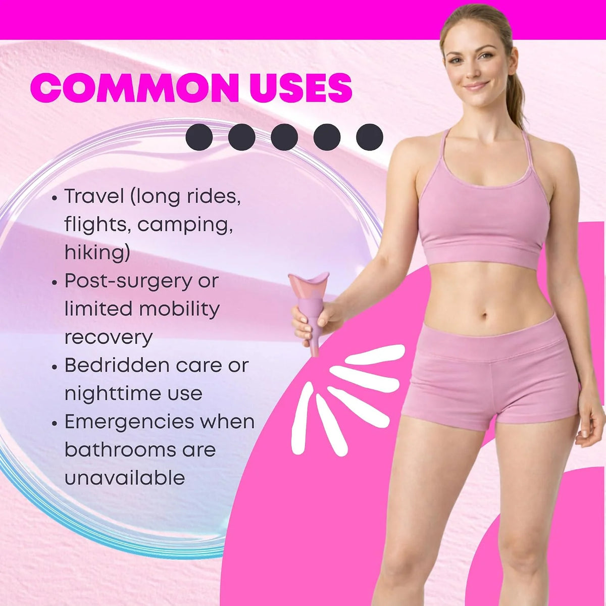 Compact collapsible female urinal size comparison – fits in purse, backpack, or glovebox for on-the-go use pink 