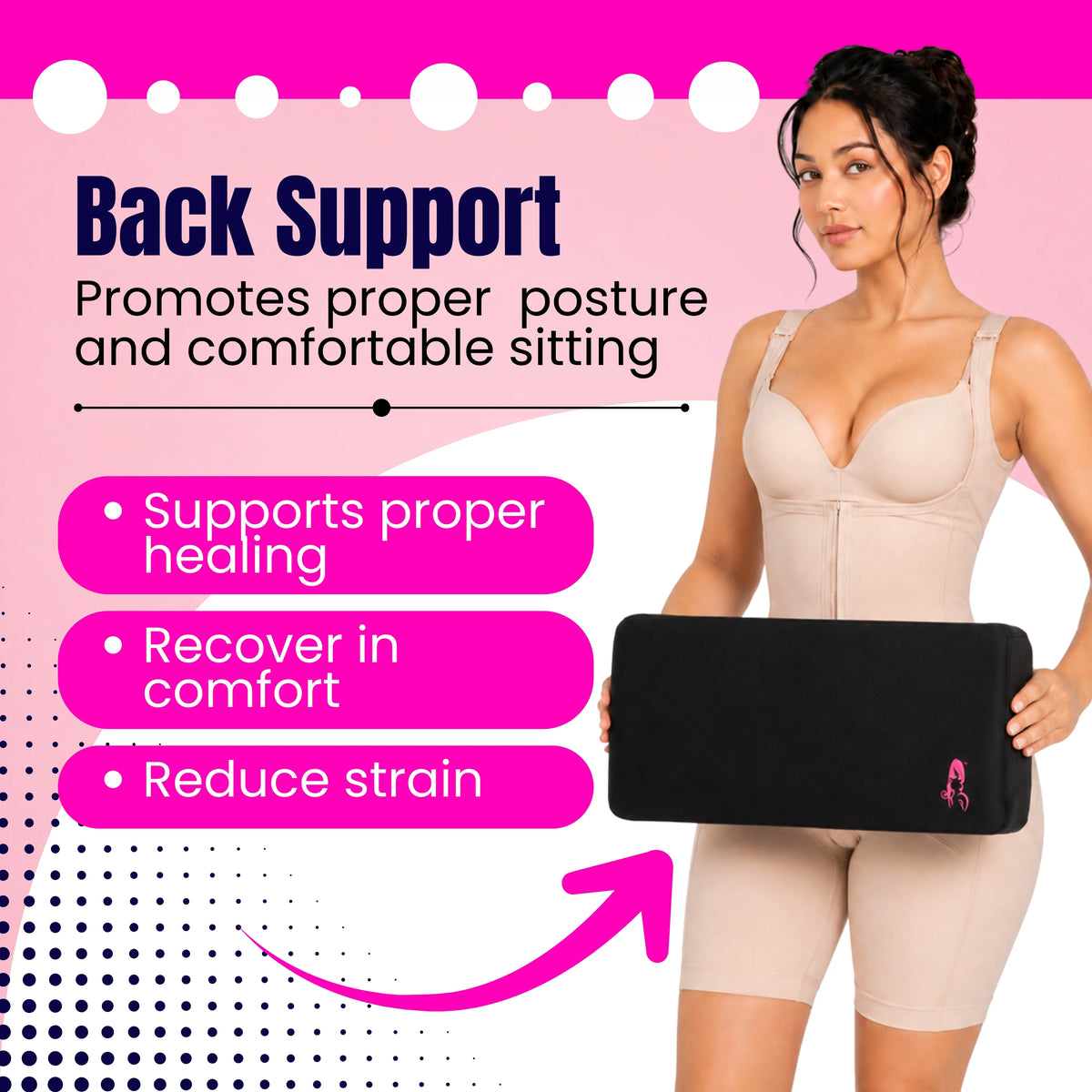 Inflatable backrest pillow with adjustable straps for BBL and lipo recovery support 