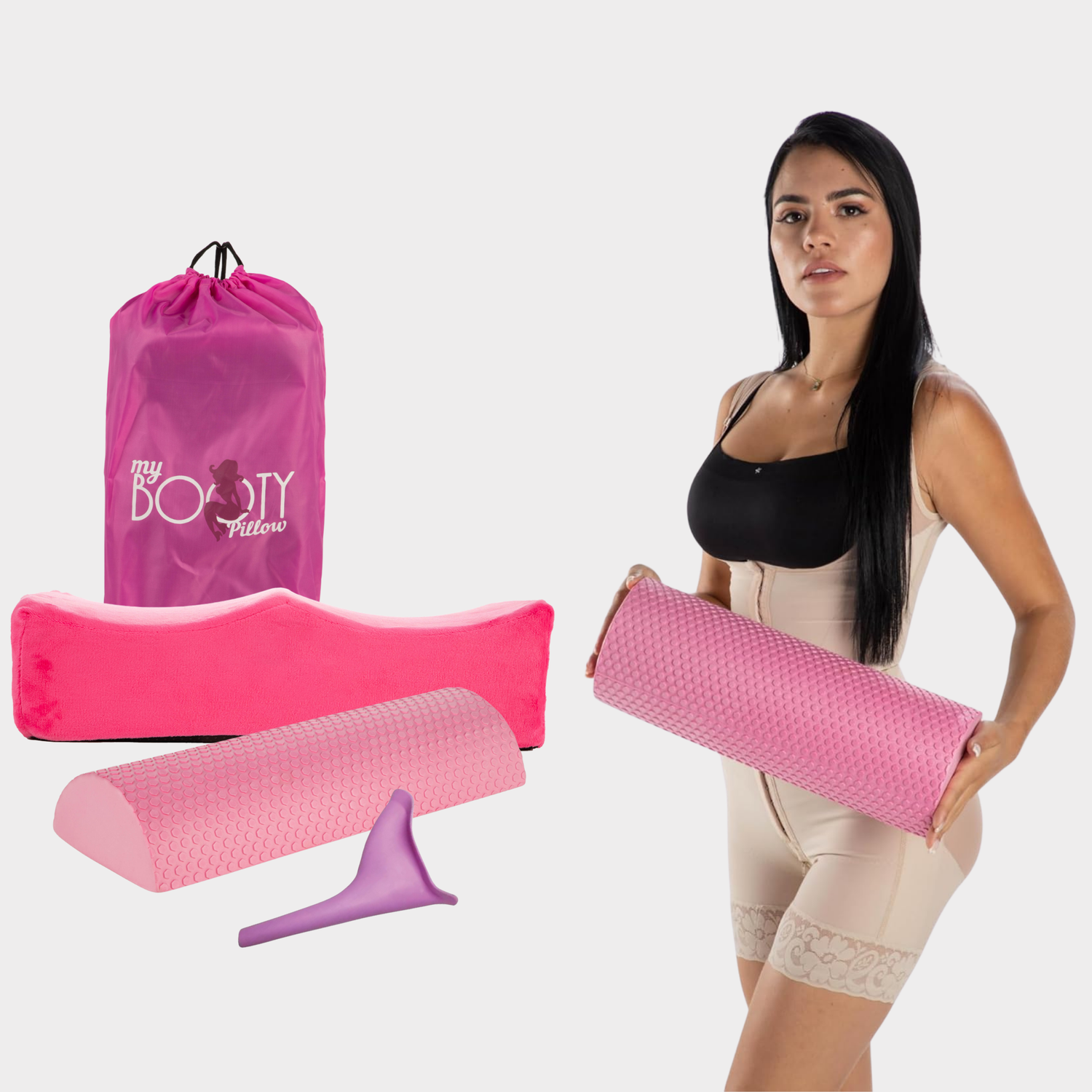 Pink BBL recovery kit with cushion pillow and foam toilet riser – Bombshell Booty Pillow 