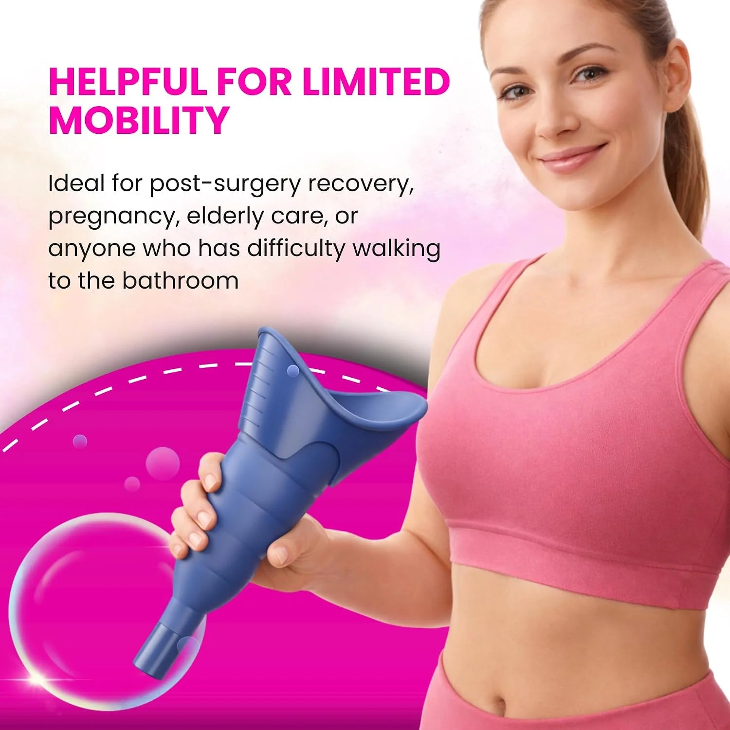 Women's collapsible urinal funnel package contents – includes pee funnel device and travel carry pouch Blue 