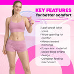 Collapsible women's pee funnel shown open and folded with black carry pouch – portable travel urinal pink 