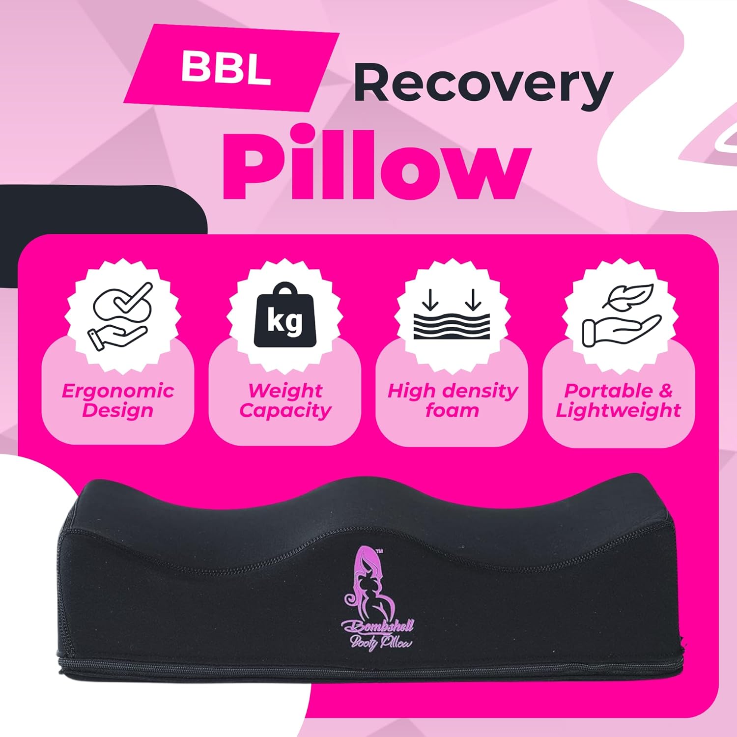 brazilian buttock lift pillow Kit 7 Piece brazilian butt lift booty pillow Recovery Bundle with Boards & Foam boards post op recovery kit Black