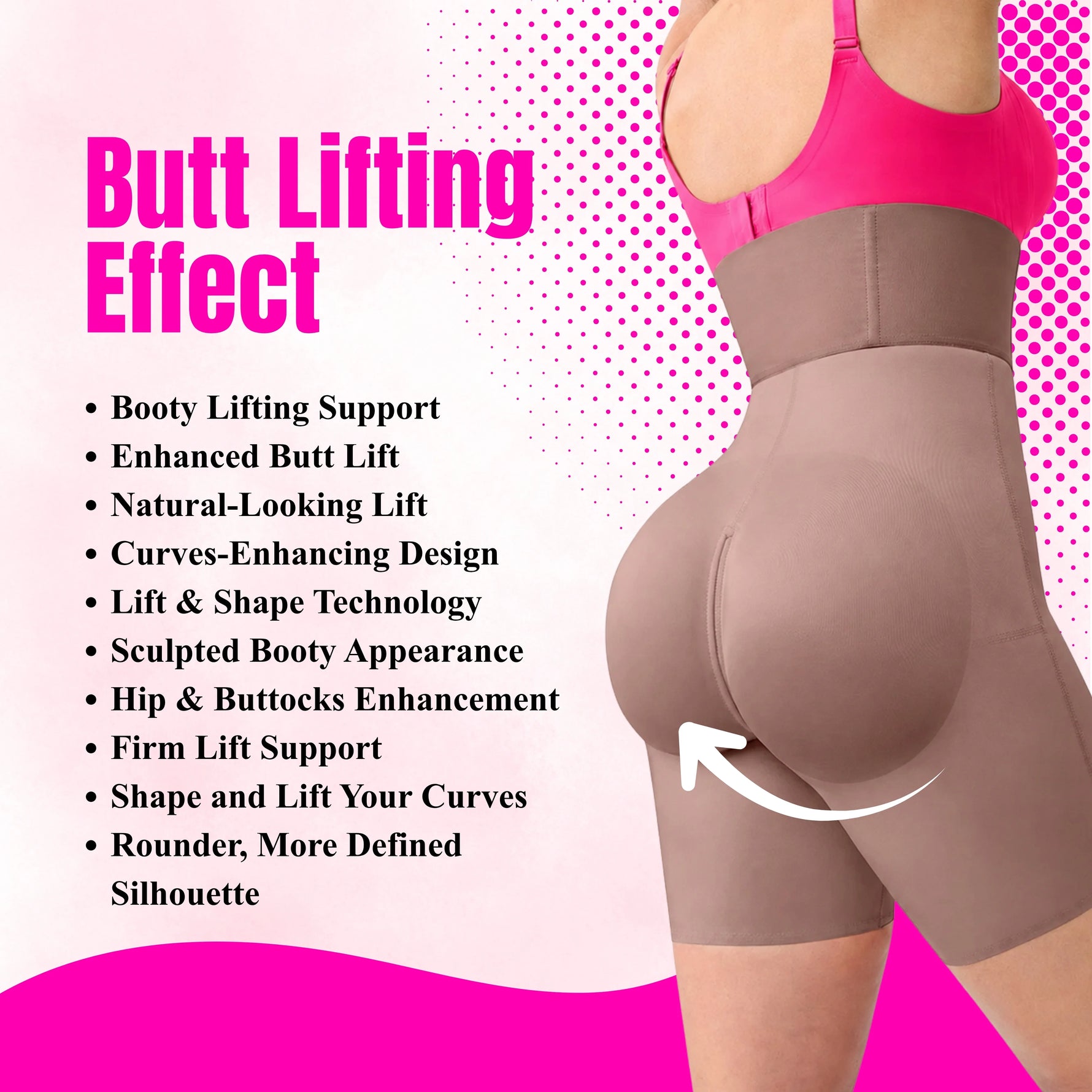 Butt lifting effect of high-waist shapewear shorts showing sculpted booty and curves-enhancing design