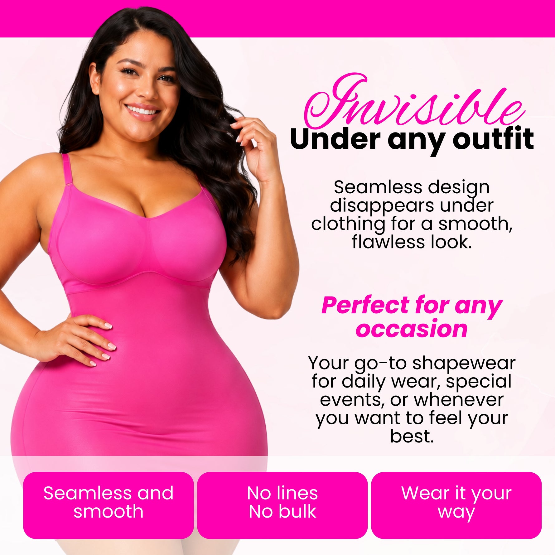 Triple-breasted shapewear with adjustable 3-row front hook-and-eye closure for custom fit and easy wear