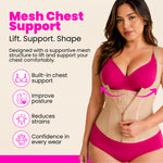 Close-up detail of women's waist trainer corset showing mesh fabric, boning structure, and zipper closure