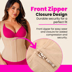 Women's waist trainer corset with front zipper closure for easy wear, added compression, and secure fit