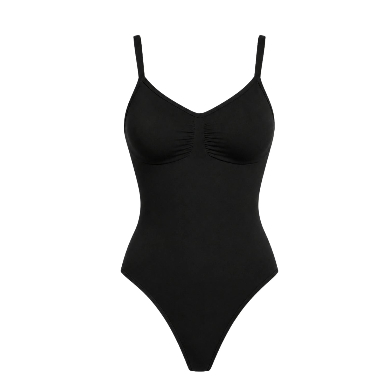 Women's seamless V-neck bodysuit shapewear with tummy control in black