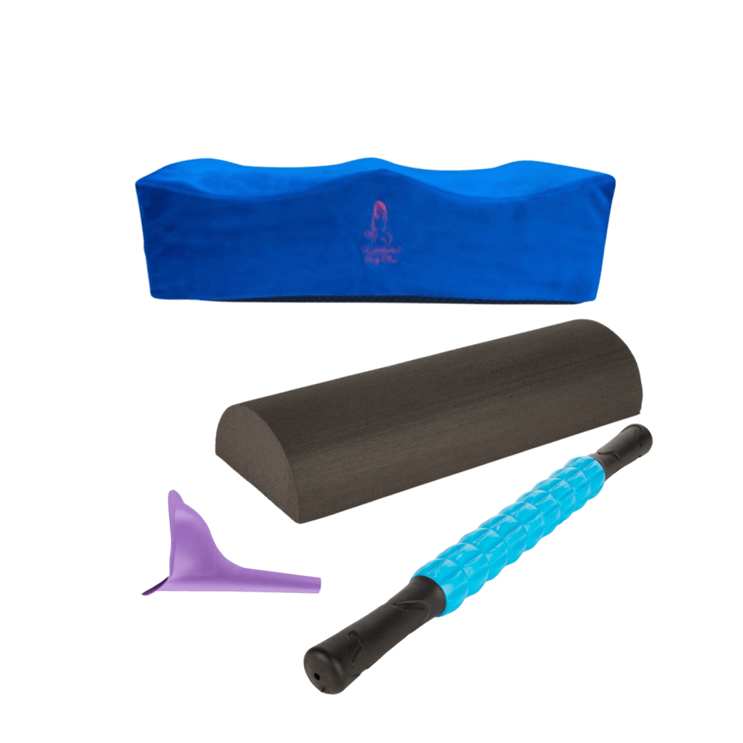 Blue Booty Cushion Pillow, Black Toilet Riser, Blue Massage Roller Package - Bombshell Booty Pillow