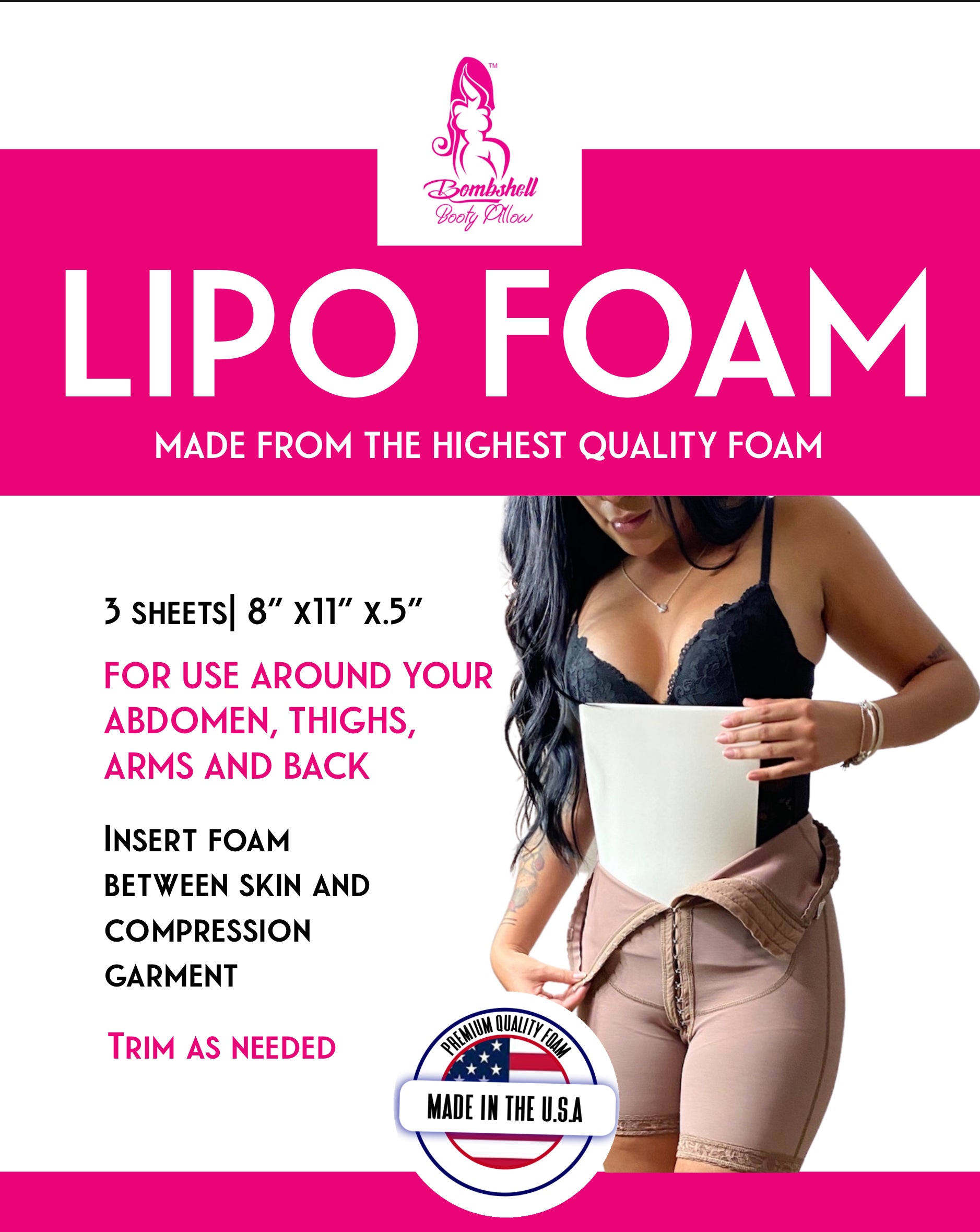 LIPO FOAM : Liposuction recovery soft pads I 3 pack post surgery sheets I  For all types of compression garments, faja, abdominal boards, wrap, BBL  pillow, 360 lipo, BBL, tummy tuck I Bruizex