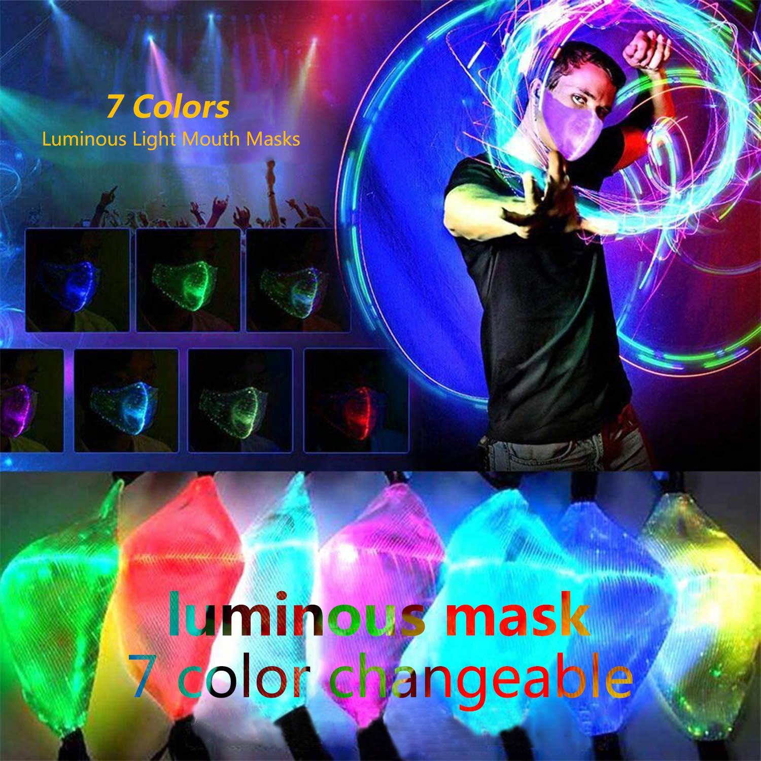 LED FACE MASK 7 changeable colors comes with usb cable - Bombshell Booty Pillow