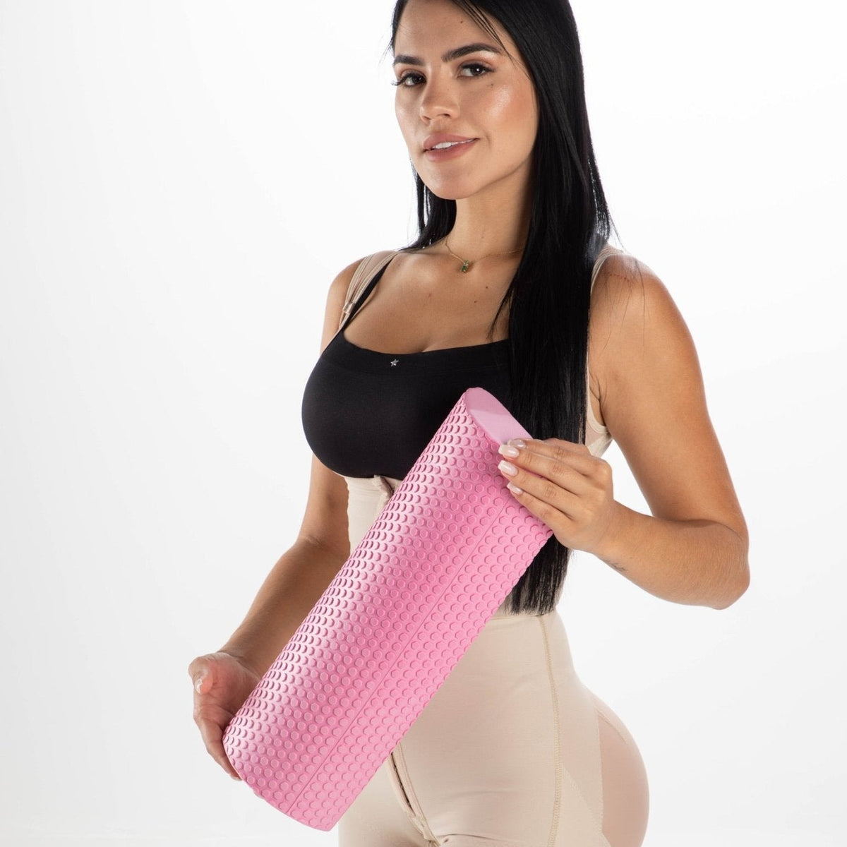 Pink BBL toilet riser with D-shaped EVA foam – elevates seat for post-op comfort 